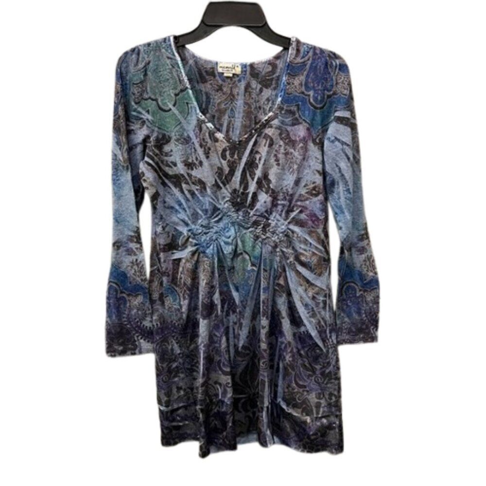 One World Women Top Tunic Multicolor Smocked Empire MEDIUM